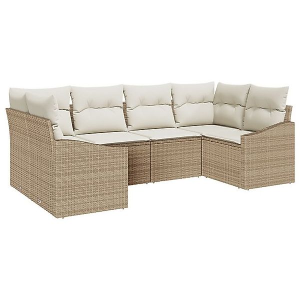 vidaXL Loungesofa 6-teiliges Garten Sofa Set mit Kissen Beige Poly Rattan, günstig online kaufen
