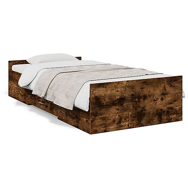 vidaXL Bettgestell, Bettrahmen mit Schubladen Räuchereiche 75x190 cm Holzwe günstig online kaufen