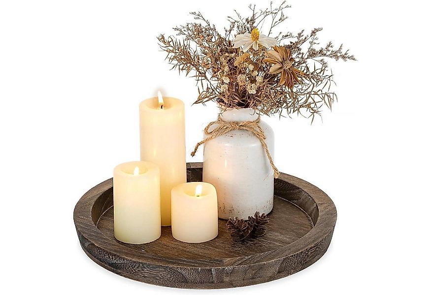 LuxusKollektion Dekohänger Holz Tablett Kerzentablett Deko Rund 29cm Stumpe günstig online kaufen