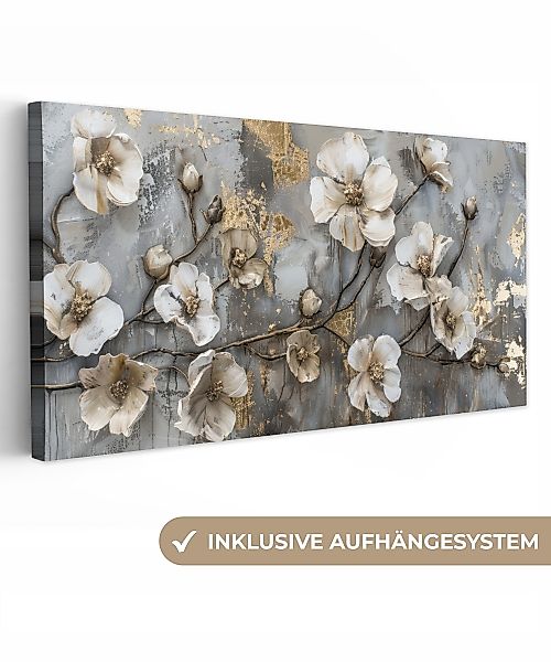 OneMillionCanvasses® Leinwandbild Panorama Blumen - Weiß günstig online kaufen
