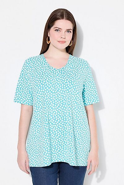 Ulla Popken T-Shirt T-Shirt A-Linie Zierfalten V-Ausschnitt Halbarm günstig online kaufen