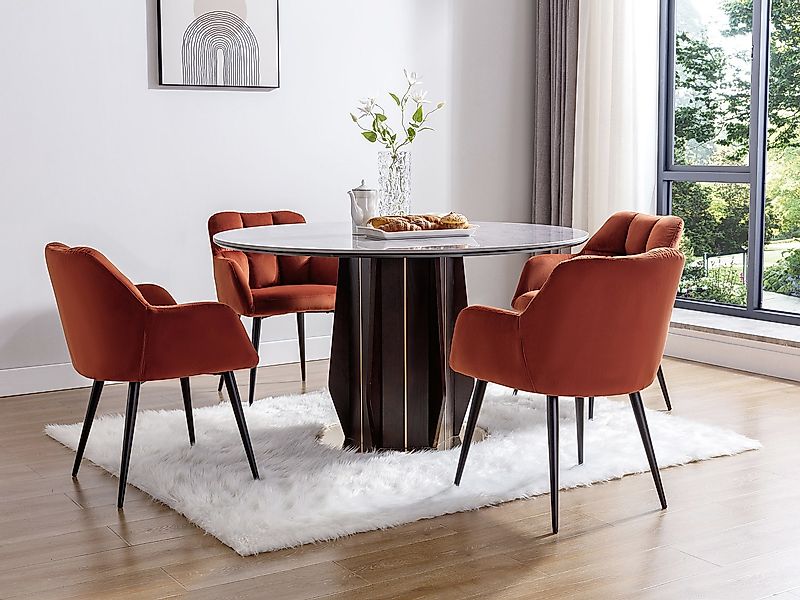 Stuhl mit Armlehnen 6er-Set - Samt & Metall - Terracotta - PEGA von Pascal günstig online kaufen