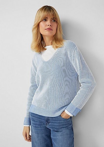 s.Oliver Longpullover Strickpullover Baumwollmix-Strickpullover mit V-Aussc günstig online kaufen