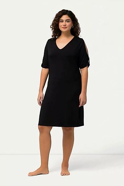 Ulla Popken Midikleid Jersey-Strandkleid V-Ausschnitt Zierbänder Halbarm günstig online kaufen