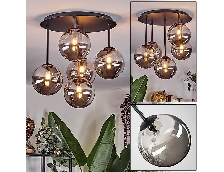 hofstein Deckenleuchte Deckenlampe aus Metall/Glas in Schwarz/Rauchfarben, günstig online kaufen