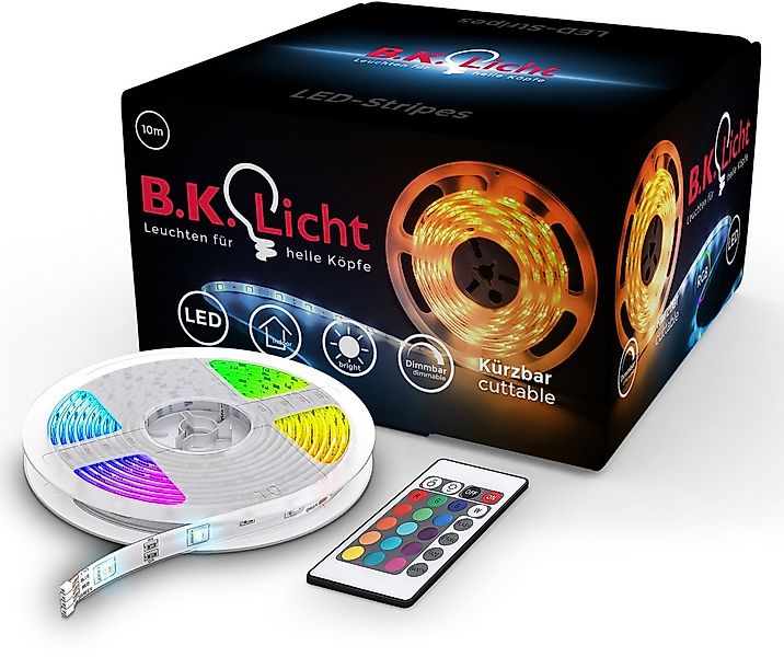 B.K.Licht LED-Streifen Lucilla, 10m LED Stripe Band dimmbar RGB mit Fernbed günstig online kaufen