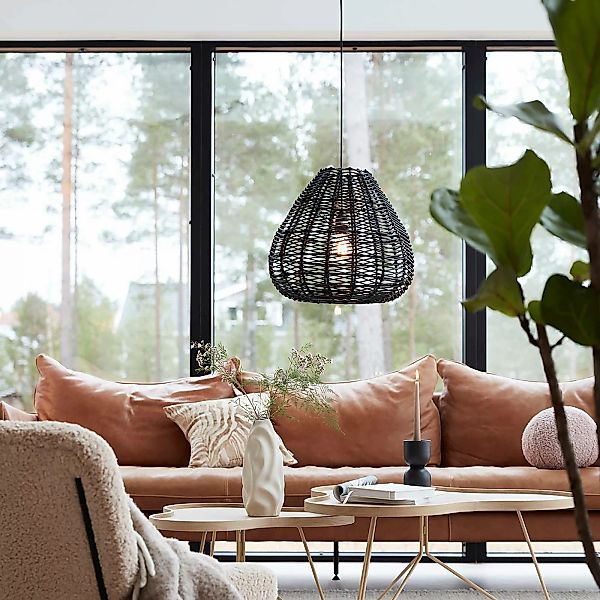 PR Home Adelle Hängelampe aus Rattan schwarz Ø43cm günstig online kaufen