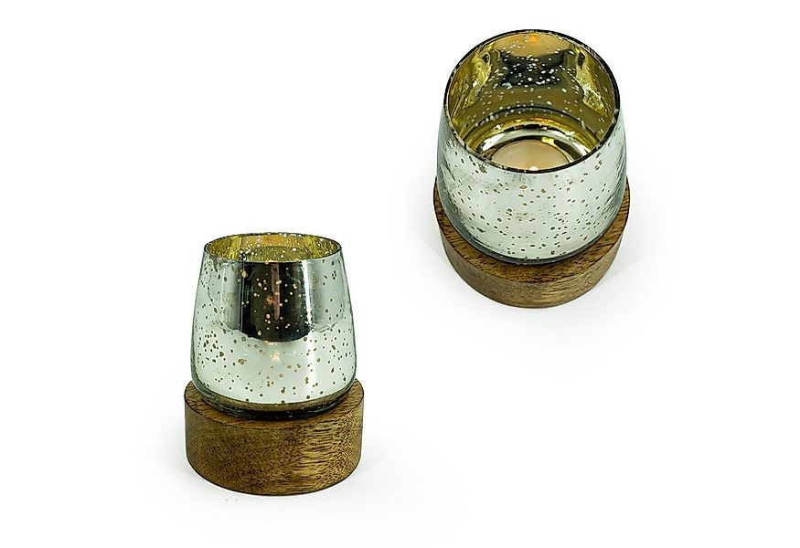 HTI-Living Windlicht Windlicht 2er Set Mangoholz/Glas (Set, 2 St., 2 Windli günstig online kaufen