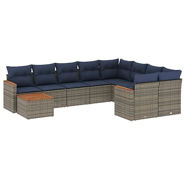 vidaXL 10-Tlg Gartensofa-Set mit Kissen Grau Polyrattan 3226320 günstig online kaufen