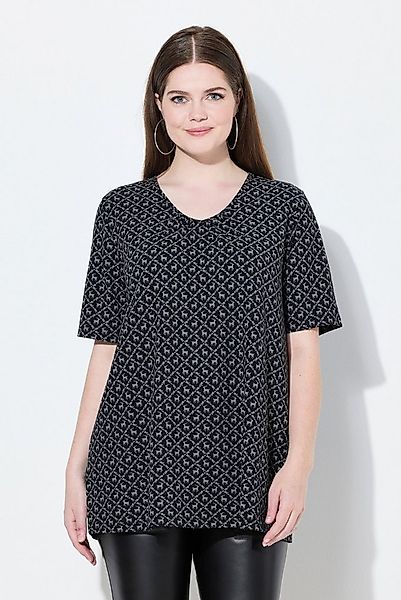 Ulla Popken T-Shirt T-Shirt Trachtenmuster A-Linie V-Ausschnitt günstig online kaufen