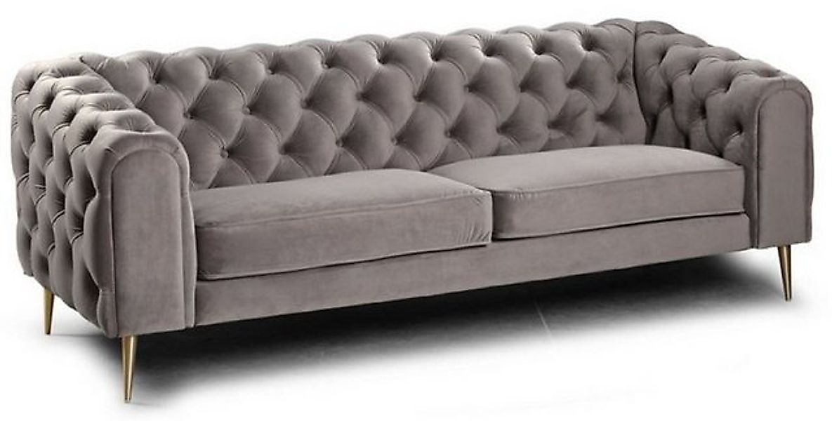 Casa Padrino Chesterfield-Sofa Luxus Chesterfield 3er Sofa Grau / Messingfa günstig online kaufen