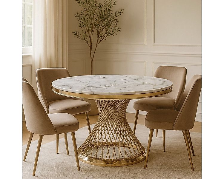 alesvelt Wohnzimmertisch edler Esstisch echtes Marmor 130cm goldenes Edelst günstig online kaufen