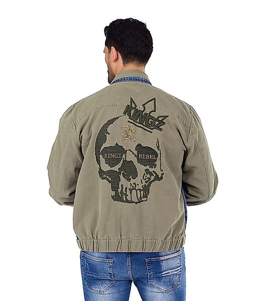 KINGZ Jeansjacke Lässige KINGZ Jeansjacke mit Totenkopf Totenkopf Bestickun günstig online kaufen