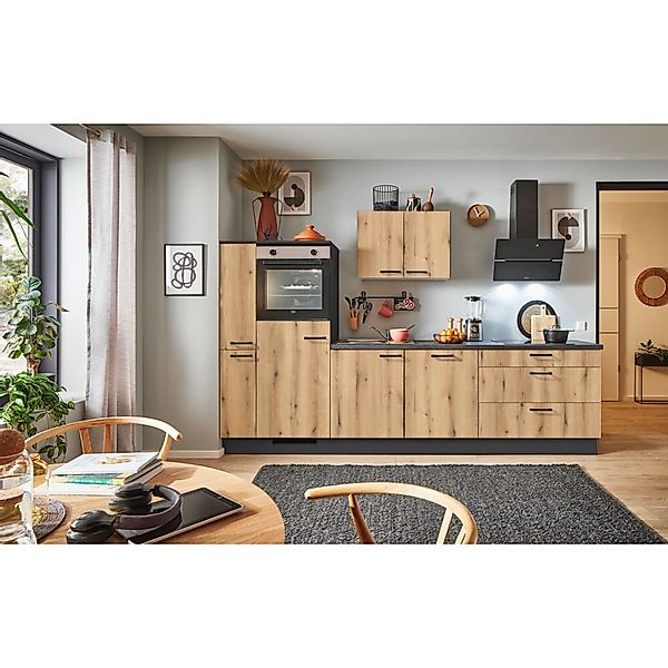 pino Küchenzeile 300 cm Evoke Eiche Anschlag,inks 1 Geräte-. 1 Seitenschran günstig online kaufen