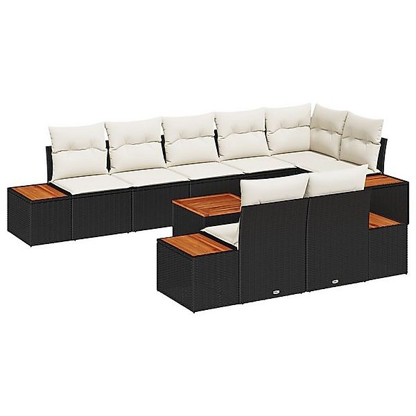 vidaXL Loungesofa 9-teiliges Garten-Sofa-Set mit Kissen Schwarz Poly-Rattan günstig online kaufen