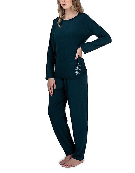 Moonline Pyjama Damen Frottee-Schlafanzug mit Motivdruck günstig online kaufen