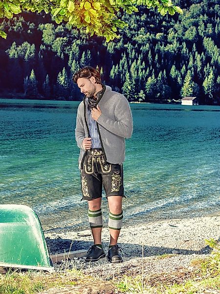 Almbock Trachtenstrickjacke Strickjacke Bavaria (1-tlg) grau mit Kapuze günstig online kaufen