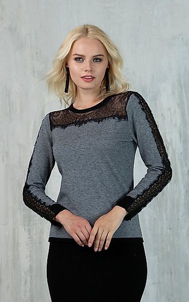 Passioni Langarmshirt Strickshirt mit Spitzendetails günstig online kaufen