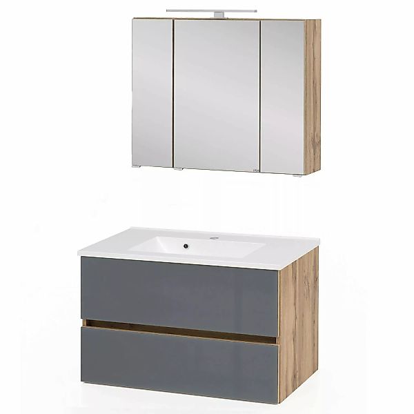 Held Möbel 2-tlg. Waschtisch- Set Pisa 80 Grau-Wotaneiche günstig online kaufen