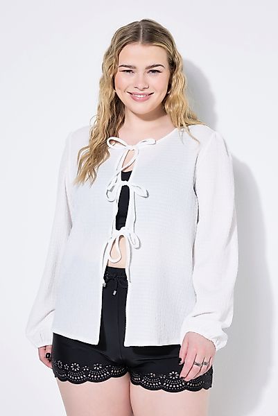 Studio Untold Satinbluse Bluse Schleifen-Verschluss Puffärmel günstig online kaufen