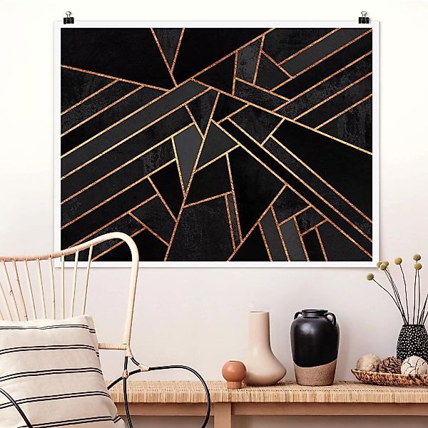 Poster Abstrakt - Querformat Schwarze Dreiecke Gold günstig online kaufen