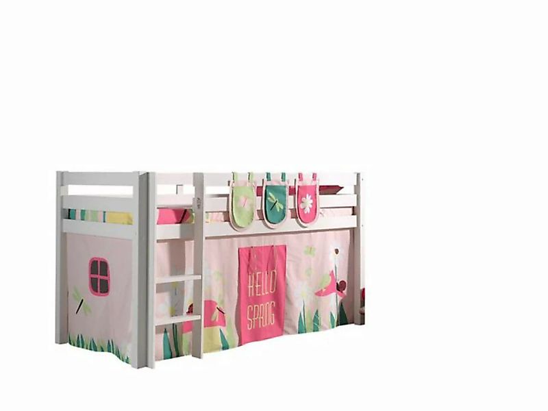 Natur24 Kinderbett Spielbett Pino mit Textilset Kiefer Weiß günstig online kaufen