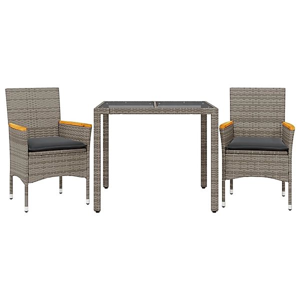 vidaXL 3-Tlg Garten-Essgruppe mit Kissen Grau Poly Rattan und Glas 3278651 günstig online kaufen
