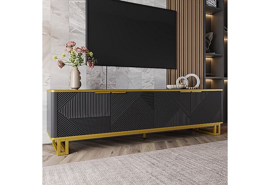 Merax Lowboard in Weiß und Gold, TV-Board mit vier Türen und Stauraum (1 St günstig online kaufen