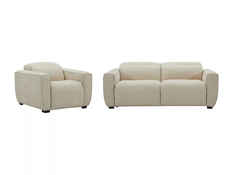Relaxsofa 3-Sitzer & Relaxsessel elektrisch - Stoff - Beige - LAGUNDI günstig online kaufen