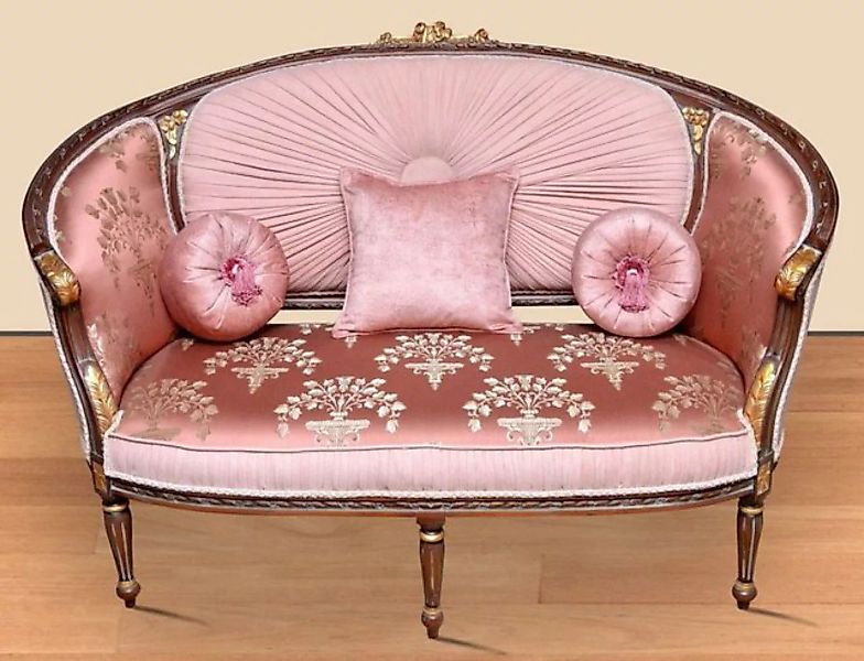 Casa Padrino Sofa Barock Sofa Rosa Muster / Braun / Gold - Handgefertigtes günstig online kaufen