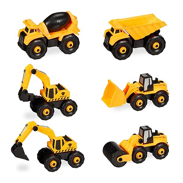 relaxdays Spielzeug-Bagger Baustellenfahrzeuge Kinder 6-tlg. Set günstig online kaufen