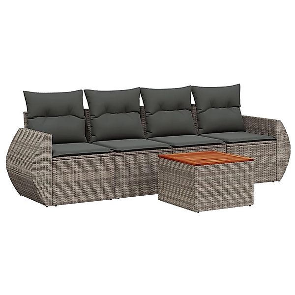 vidaXL 5-Tlg Garten-Sofagarnitur mit Kissen Grau Poly Rattan 3224884 günstig online kaufen