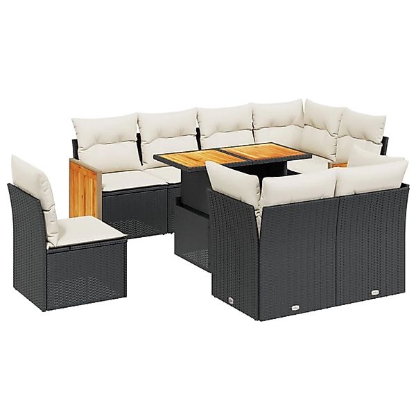 vidaXL 9-Tlg Garten-Sofagarnitur mit Kissen Schwarz Poly Rattan 3274052 günstig online kaufen