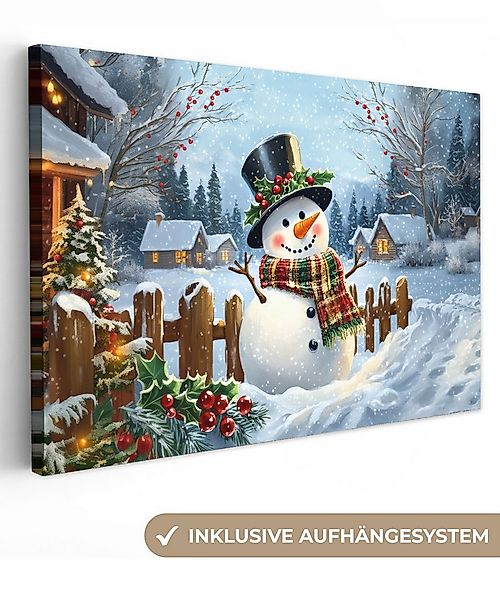 OneMillionCanvasses® Leinwandbild Schneemann - Winterdorf - Farbenfroh, Fot günstig online kaufen