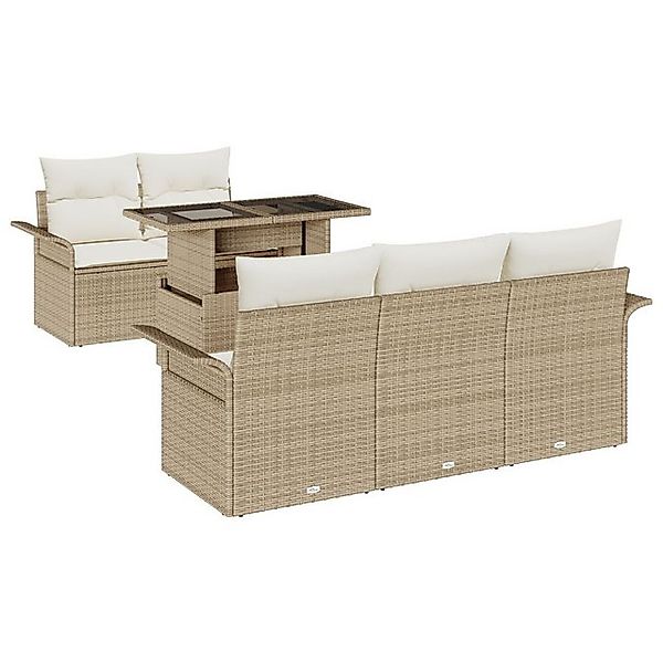 vidaXL Loungesofa 6-teiliges Garten-Sofa-Set mit Kissen Beige Poly-Rattan, günstig online kaufen