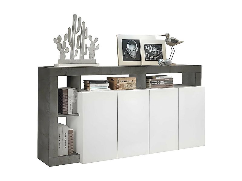 Sideboard mit 4 Türen & 4 Ablagen - Weiß lackiert & Beton-Optik - SEFRO günstig online kaufen