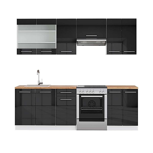 Vicco Fame-Line Küchenschränke Anthrazit Hochglanz/Weiß 240 cm AP Eiche günstig online kaufen