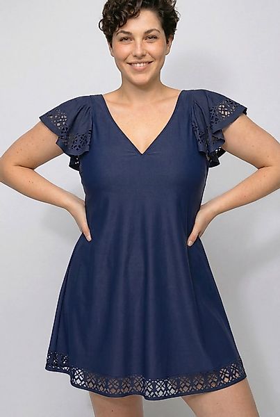 Ulla Popken Badekleid Badekleid Flügelärmel Softschalen Lasercut-Muster günstig online kaufen