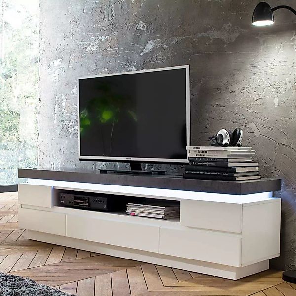 TV Lowboard mit LED Beleuchtung Weiß Grau günstig online kaufen
