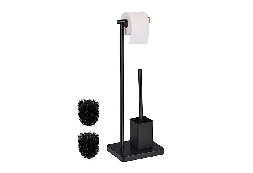 relaxdays WC-Garnitur mit 2 Ersatz Bürstenköpfe, schwarz günstig online kaufen