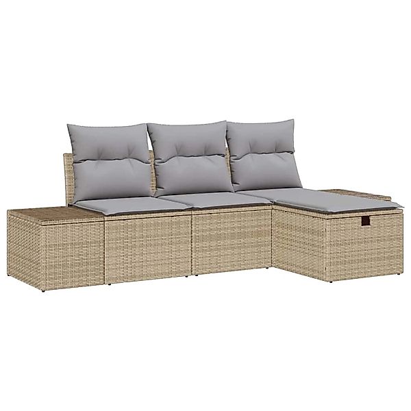 vidaXL Garten-Sofa-Set mit Kissen 4-Tlg Beige Poly Rattan 3359349 günstig online kaufen
