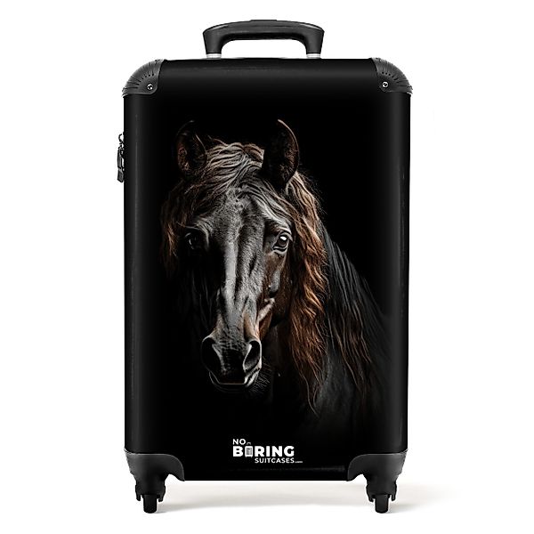 NoBoringSuitcases.com© Hartschalen-Trolley Portrait Friesenpferd auf schwar günstig online kaufen
