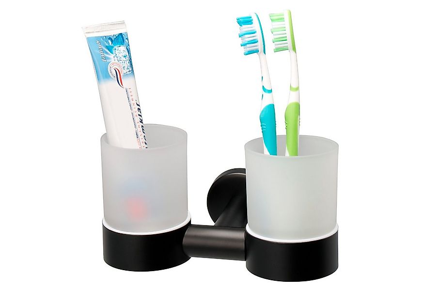 bremermann Zahnputzbecher Bad-Serie PIAZZA BLACK - Doppel-Glasbecherhalter, günstig online kaufen