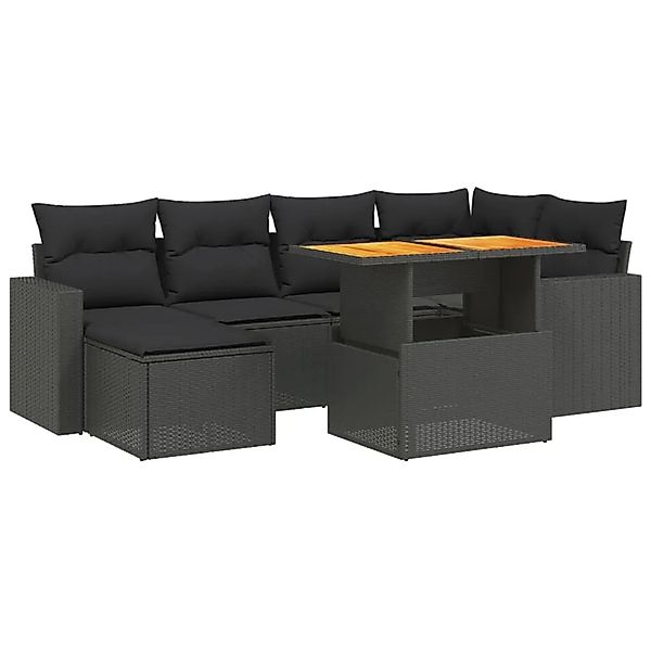 vidaXL 7-Tlg Garten-Sofagarnitur mit Kissen Schwarz Poly Rattan 3275589 günstig online kaufen