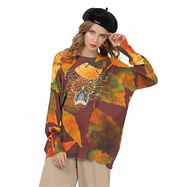 RUZU UG Hemdbluse Damenpullover, Basispullover, Pullover mit Ahornblatt-Pri günstig online kaufen