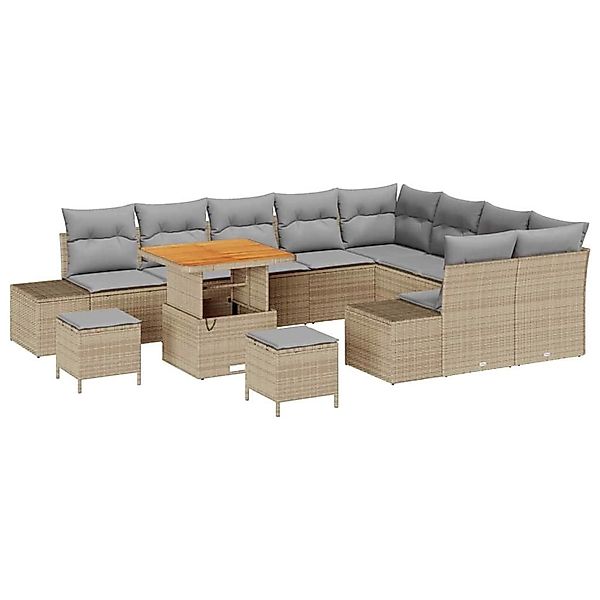 vidaXL Garten-Sofa-Set mit Speicher 12-Tlg Beige Poly Rattan 3362822 günstig online kaufen