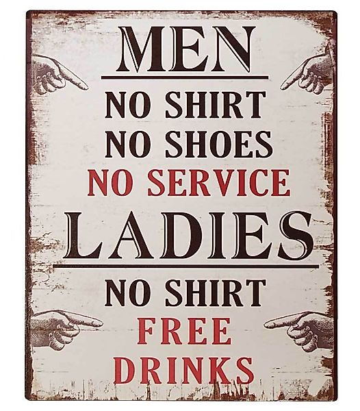 Blechschild Ladies NO SHIRT FREE DRINKS Vintage Dekoschild 25x20cm günstig online kaufen