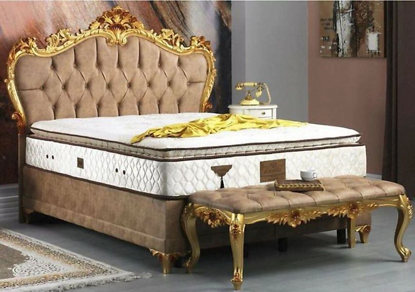 Casa Padrino Bett Schlafzimmer Set Braun / Gold - Prunkvolles Doppelbett mi günstig online kaufen