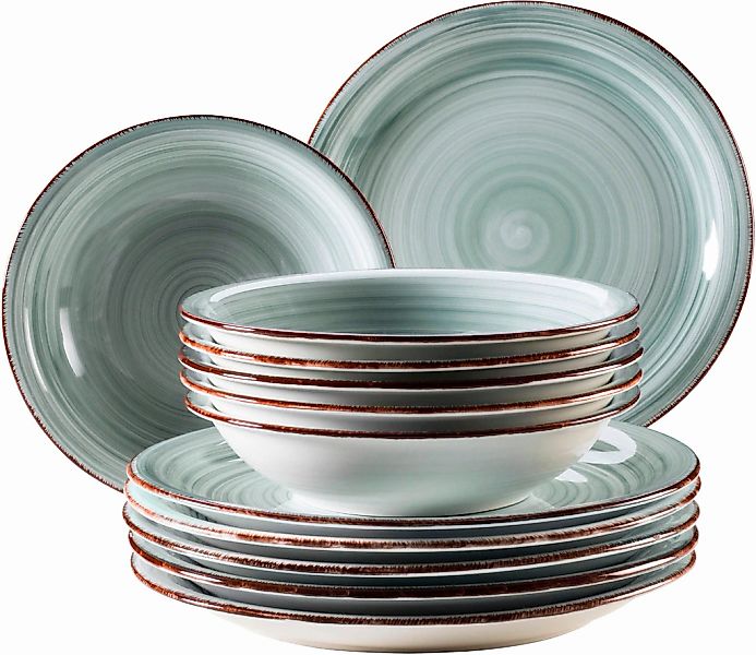 my home Tafelservice "Teller Set, Geschirr-Set Bel Tempo" rustikale Holzopt günstig online kaufen