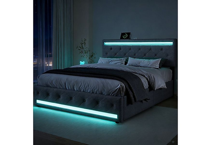 PXloue Polsterbett Modernes Polsterbett mit LED-Beleuchtung, Bettgestell mi günstig online kaufen